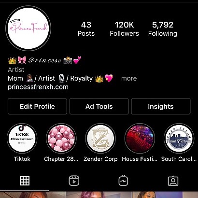 @princessfrenxh Instagram, TikTok Linktree