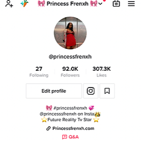 @princessfrenxh Instagram, TikTok Linktree